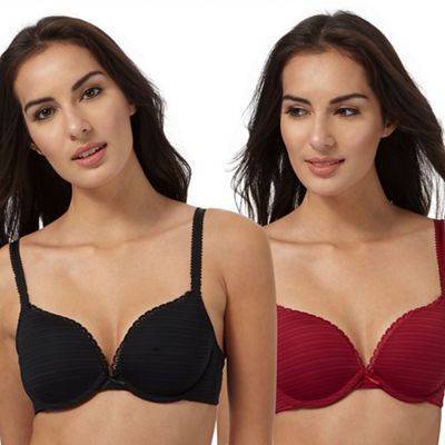 The Collection Pack of two dark red and black push up bras